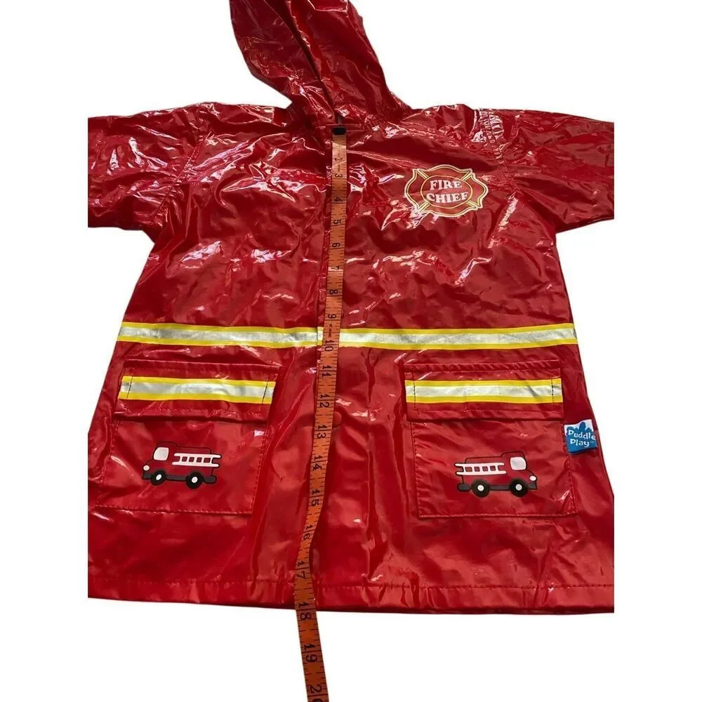 Puddle Play Little Boys XS Red Fireman Raincoat Outerwear Hooded Waterproof